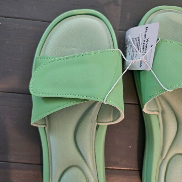 NWT Memory Foam Women's Green Flip Flop Velcro Strap Sandals Size 9-10 - Picture 4 of 5